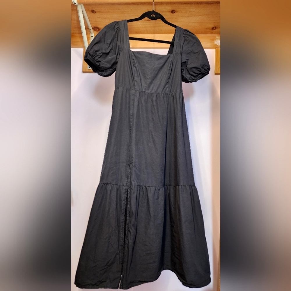 ASTR The Label Poplin Puff Sleeve Tiered Midi Dress Size S